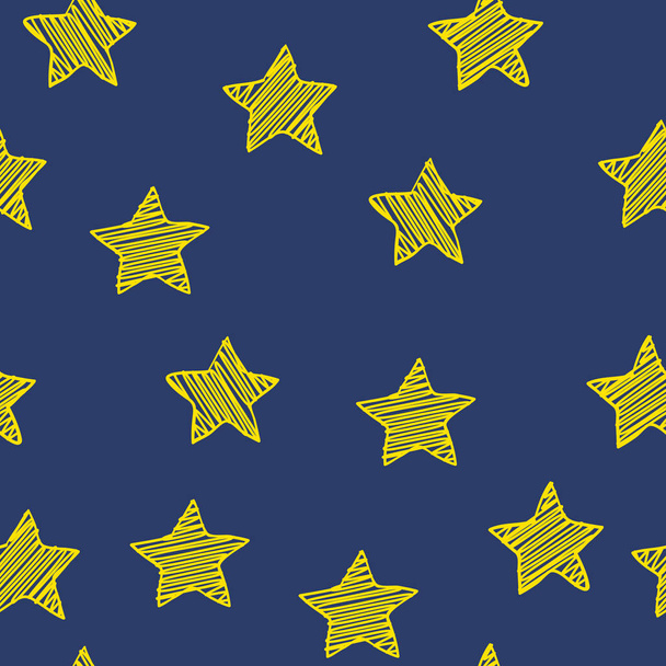 Scribble estrelas no fundo azul escuro, Natal padrão sem costura simples
 - Vetor, Imagem