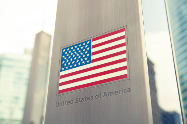 Serie delle bandiere nazionali su palo - Stati Uniti d'America. Immagine filtrata: cross processing effetto vintage. - Foto, immagini