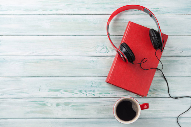 headphones, coffee and book - Photo, Image