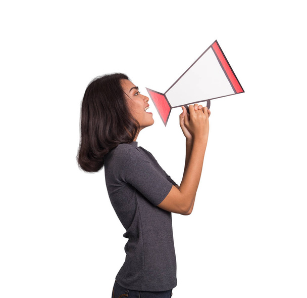 Asian business woman use paper megaphone. - Photo, Image