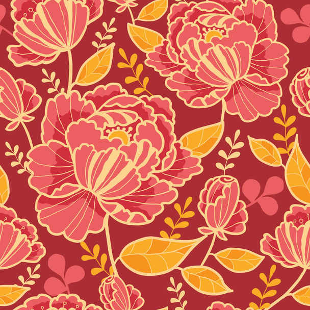 Gold and red flowers seamless pattern background - Vektor, Bild
