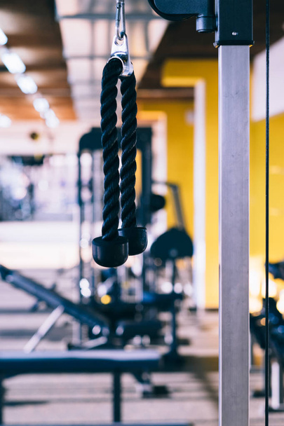 Fitness gym, detail of the lot machine, pull down rope - Foto, Imagem
