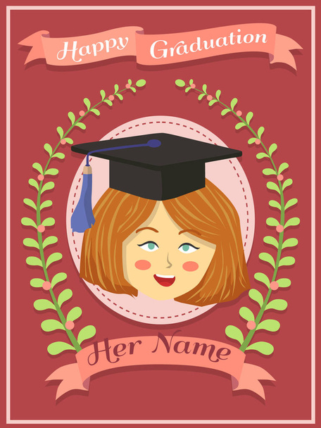 Happy Graduation Girl Red Greeting Card - Vector, Image