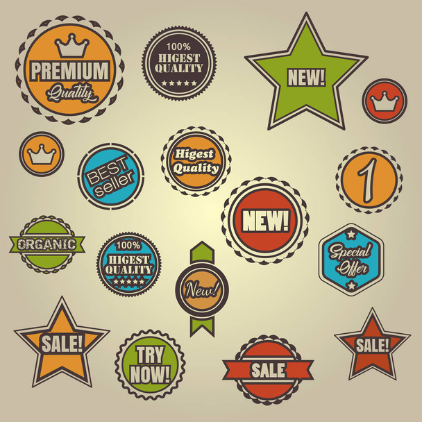 Collection of vintage retro labels, badges, stamps - Vector, afbeelding