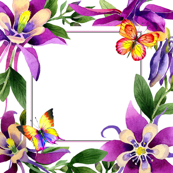 Wildflower orchid flower frame in a watercolor style isolated. - Фото, зображення