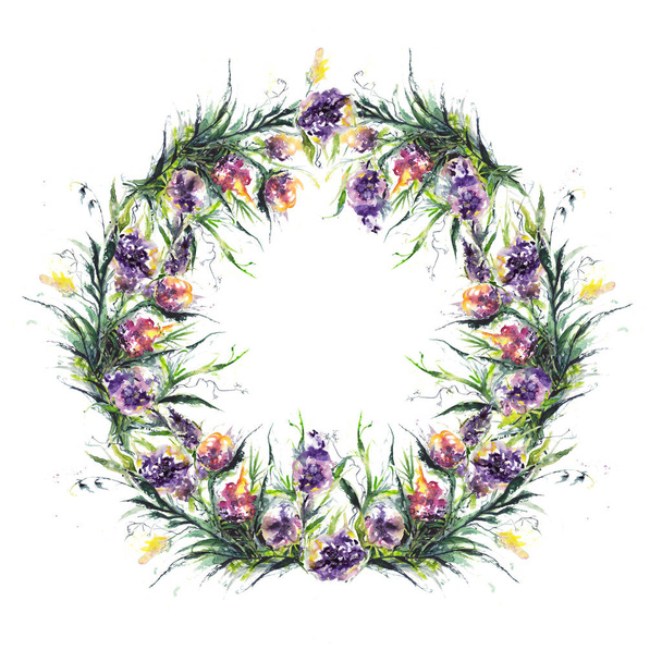 Wreath of multicolored fairy fantastic flowers - Zdjęcie, obraz