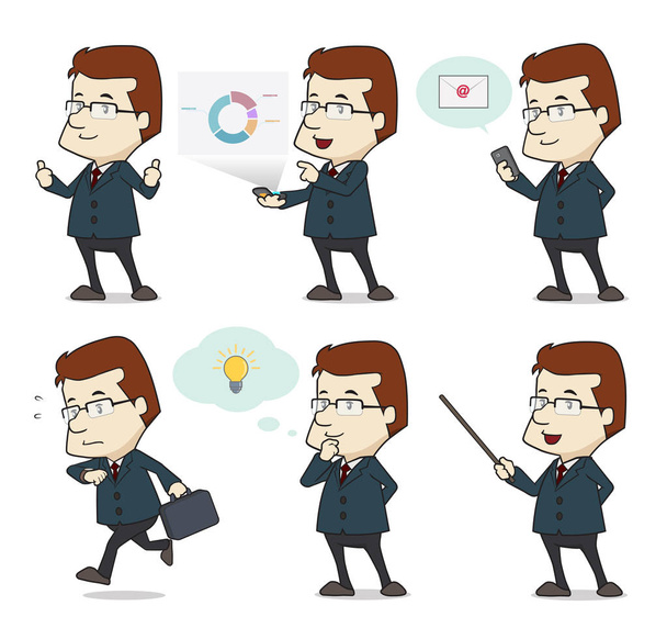 Personaje de hombre de negocios en 6 acciones diferentes
  - Vector, Imagen