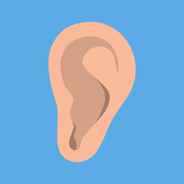Значок вуха у плоскому стилі. Символ прослуховування ізольовано на синьому фоні
. - Вектор, зображення