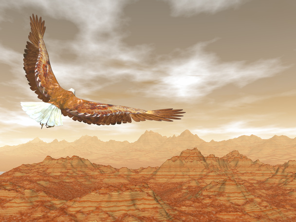 Águia careca voando sobre montanhas rochosas renderizar 3D
 - Foto, Imagem