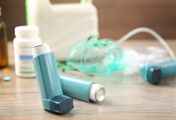 Asthma inhalers, medicines and nebuliser - 写真・画像