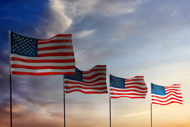 Waving USA flags on sky background - Photo, Image