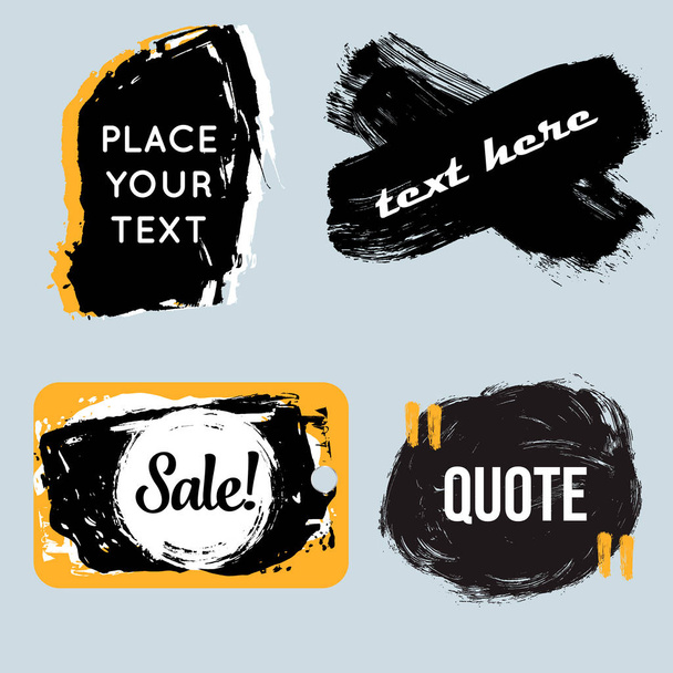 Vector quote boxes collection. Hand drawn frames, square, rectangle and round . Grunge brush strokes texture. - Vektor, Bild