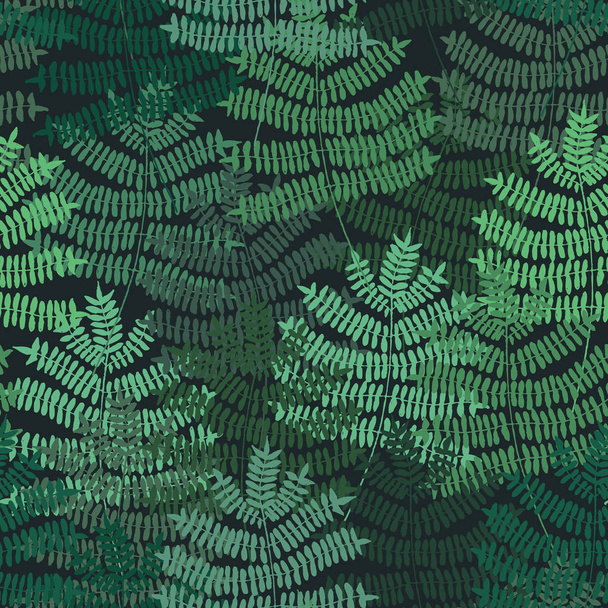 Fern motif nand drawn pattern. Green forest. Seamless pattern. Vector background. - Vector, Image