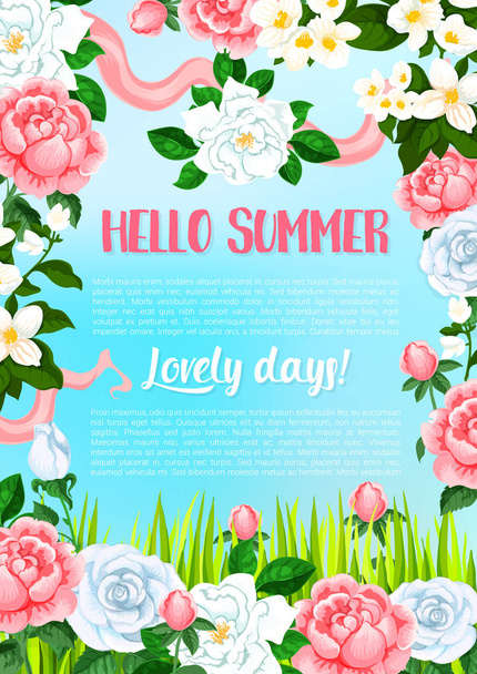Cartel de felicitación vectorial de flores para Hello Summer
 - Vector, imagen