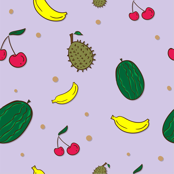 pattern fruit Durian cherries banana watermelon - Διάνυσμα, εικόνα