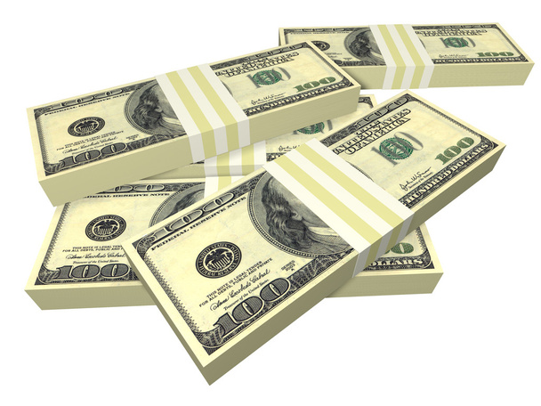 rozrzucone opakowania banknotów dolarowych na białym tle - Zdjęcie, obraz