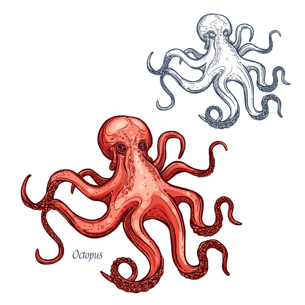 Octopus vektorové izolované skica ikony - Vektor, obrázek