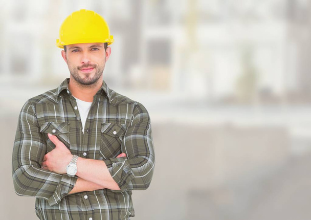 Construction Worker in front of construction site - Φωτογραφία, εικόνα