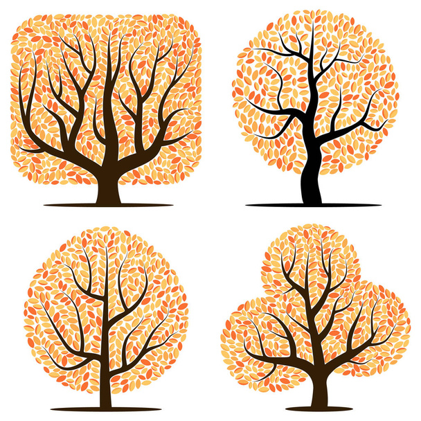 Four trees with yellow leaves - Vector, Image