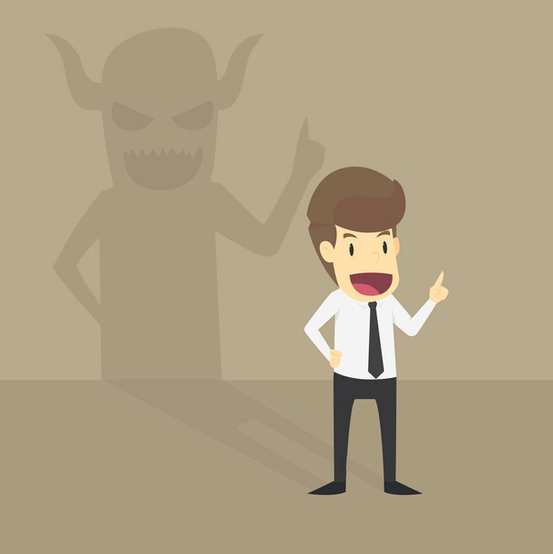 Businessman With Demon Shadow Wall Behind  - Vector, afbeelding