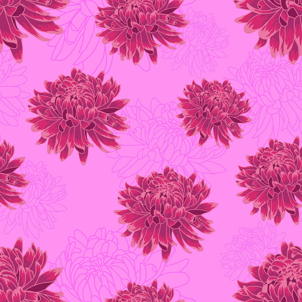 Seamless  floral pattern with pink chrysanthemums  - Вектор, зображення