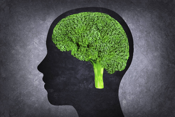 cabeça humana com cérebro em vez brócolis
 - Foto, Imagem