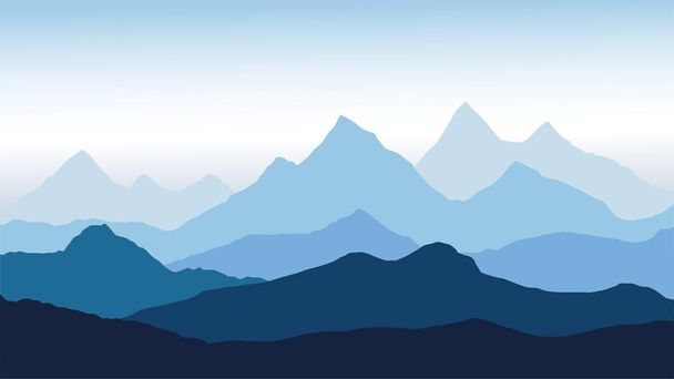 panoramic view of the mountain landscape with fog in the valley below with the alpen glow blue sky - vector - Vector, Image