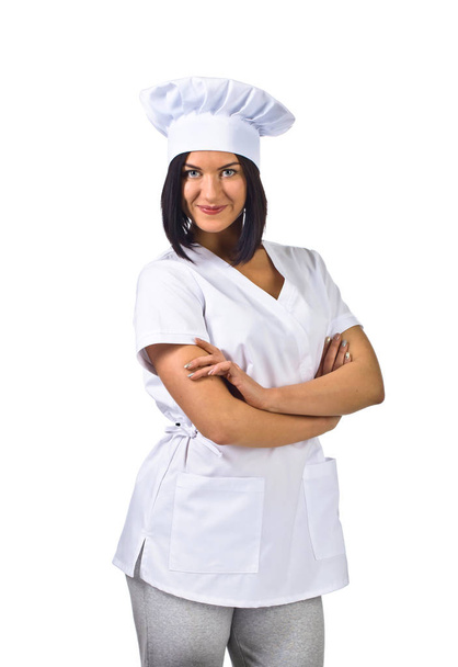  жінка в кулінарній формі ізольована на білому тлі
 - Фото, зображення