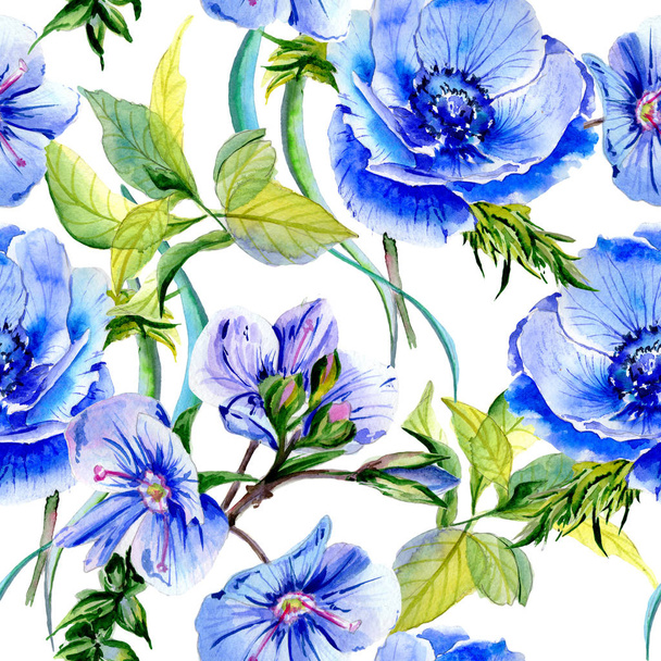 Wildflower anemone flower pattern  in a watercolor style isolated. - Foto, imagen