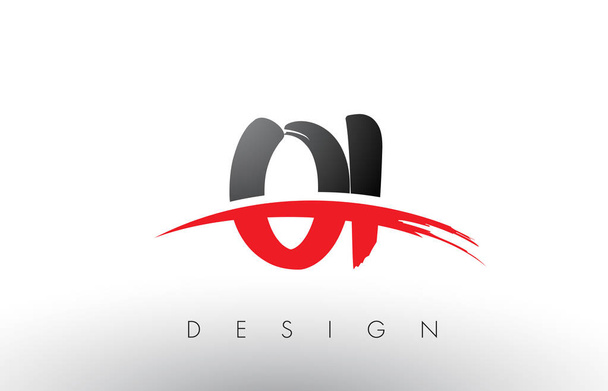 OI O I Brush Logo Letters with Red and Black Swoosh Brush Front - Διάνυσμα, εικόνα