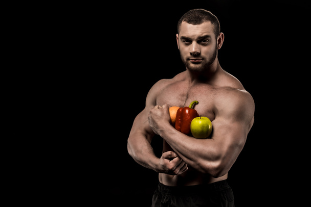 shirtless man with healthy food - Фото, изображение