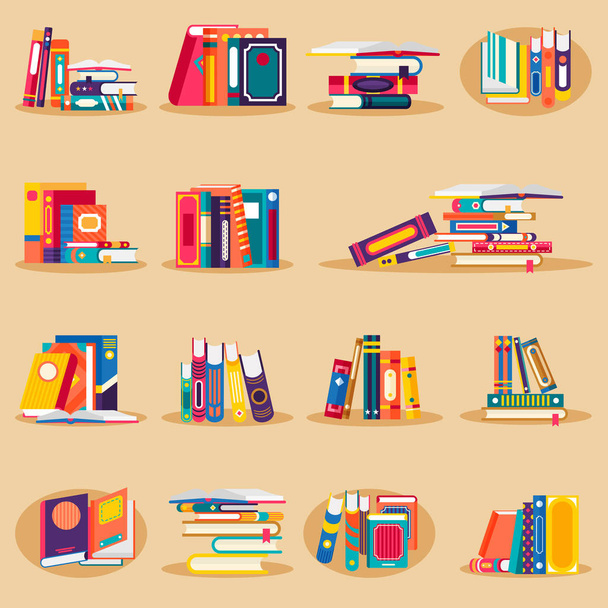 Set von Ikonen mit bunten Büchern - Vektor, Bild