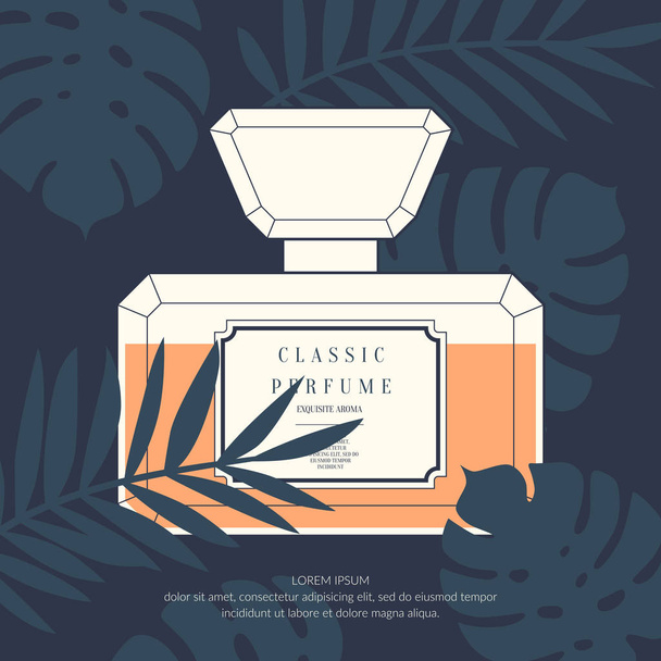 Garrafa retro clássico de perfume em um fundo tropical
. - Vetor, Imagem