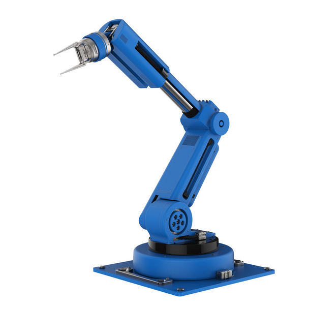 blue robot arm on white background - Photo, Image