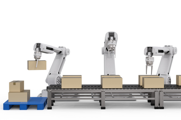 bras robotisés fonctionnant avec des boîtes en carton
  - Photo, image