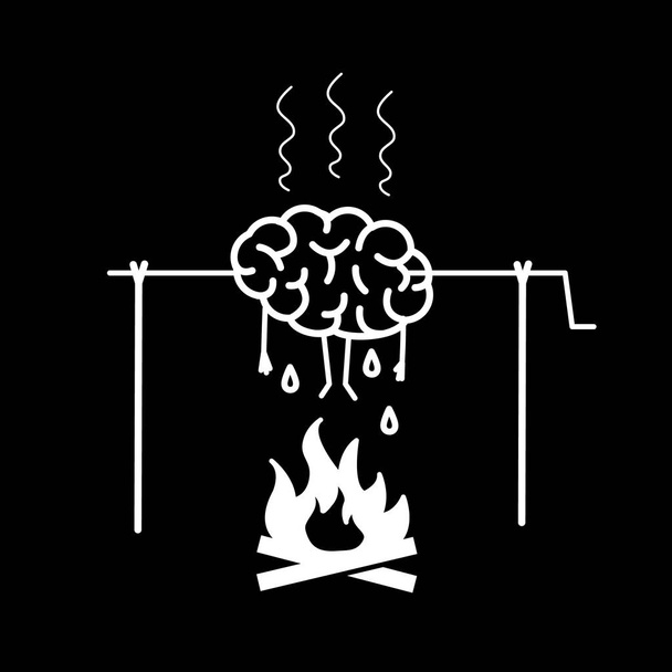 Overworked brain on fire - Vector, Image