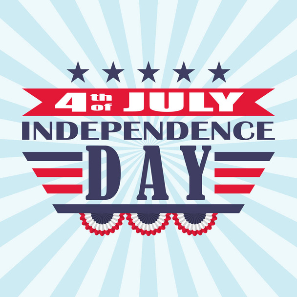 Vektor 4. Juli festliche Gestaltung. Hintergrund zum Unabhängigkeitstag mit Sternen, Flagge und Schriftzug. - Vektor, Bild