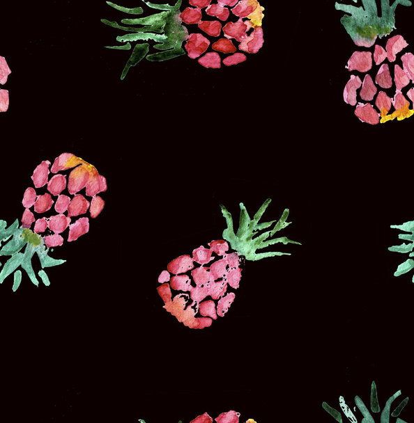 Seamless watercolor pattern with pink pineapple - Фото, изображение