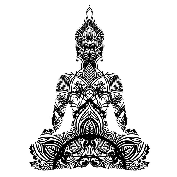 Sitting Buddha silhouette. Vintage decorative vector illustratio - Vektor, Bild