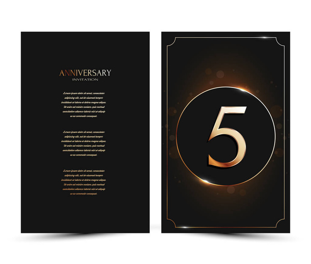 5 years anniversary decorated greeting / invitation card template with gold elements. - Vector, Image