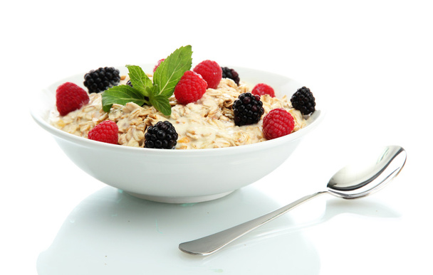 tasty oatmeal with berries, isolated on white - Foto, Imagem