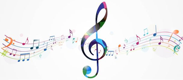 colorful music notes with treble clef - Vector, Image