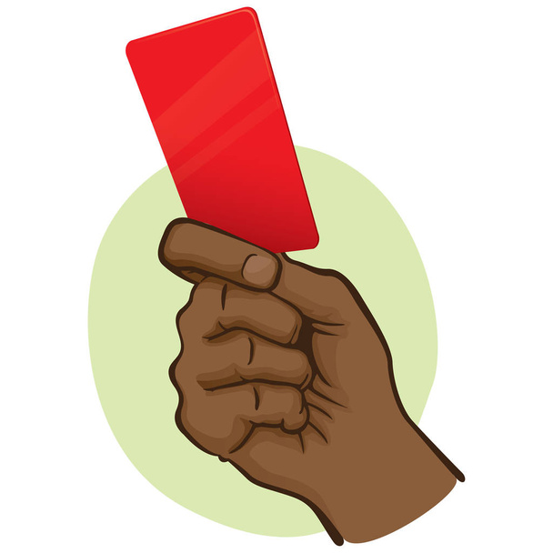 Иллюстрация лица afrodescendente, рука держит красную карточку. Идеально подходит для спортивных каталогов, информационных и институциональных руководств
 - Вектор,изображение