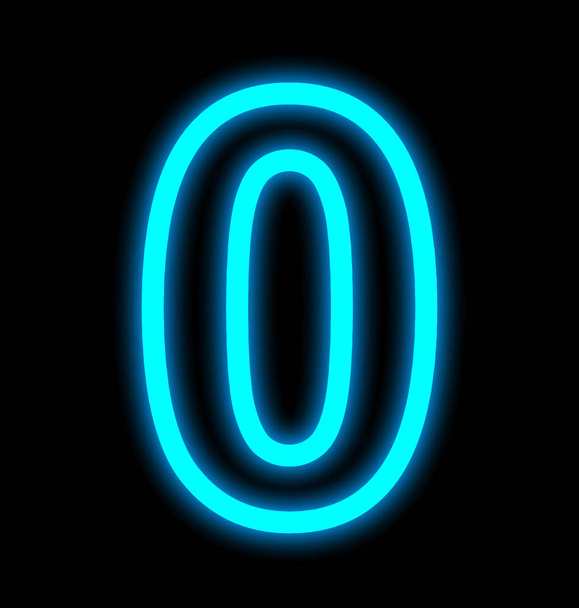 number 0 neon lights outlined isolated on black - Фото, изображение