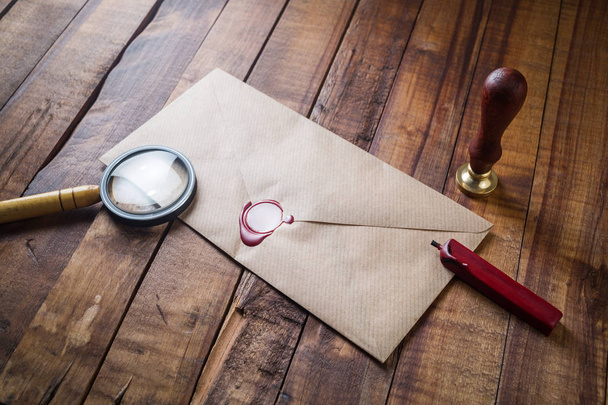 Envelope, magnifier and seal - Фото, зображення