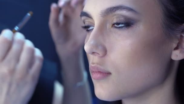 Makeup artist apply makeup to an attractive young women.  - Πλάνα, βίντεο