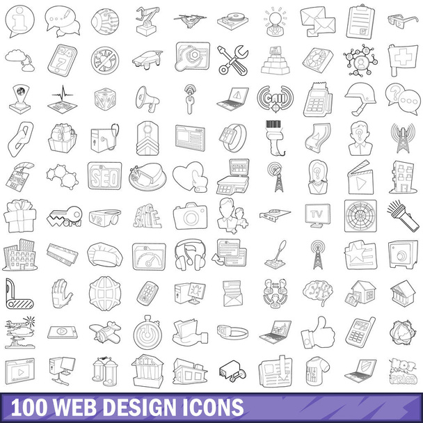 Sada 100 webových návrhů ikony, styl osnovy - Vektor, obrázek