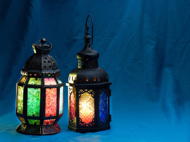 lighting with colors  on muslim style's lantern - Fotoğraf, Görsel