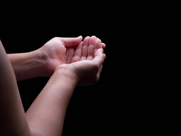human hands gesture in many action on black background - Photo, Image