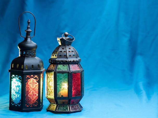 lighting with colors  on muslim style's lantern - Photo, image